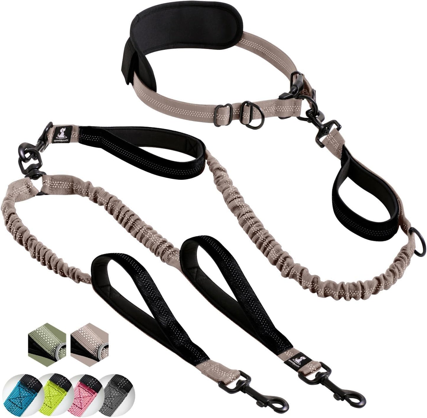 Hands-Free Dog Leash for Medium and Large Breeds – Professional Harness with Reflective Stitches for Training, Walking, Jogging and Running Your Pet (Gray, for 1 Dog)