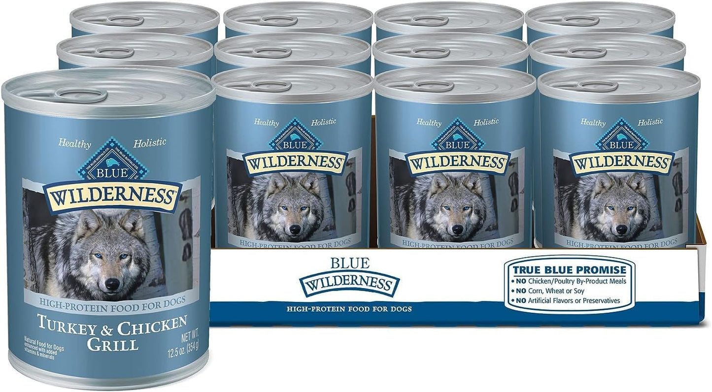 Wilderness High Protein Grain Free, Natural Senior Wet Dog Food, Turkey & Chicken Grill 354G Can (Pack of 12)