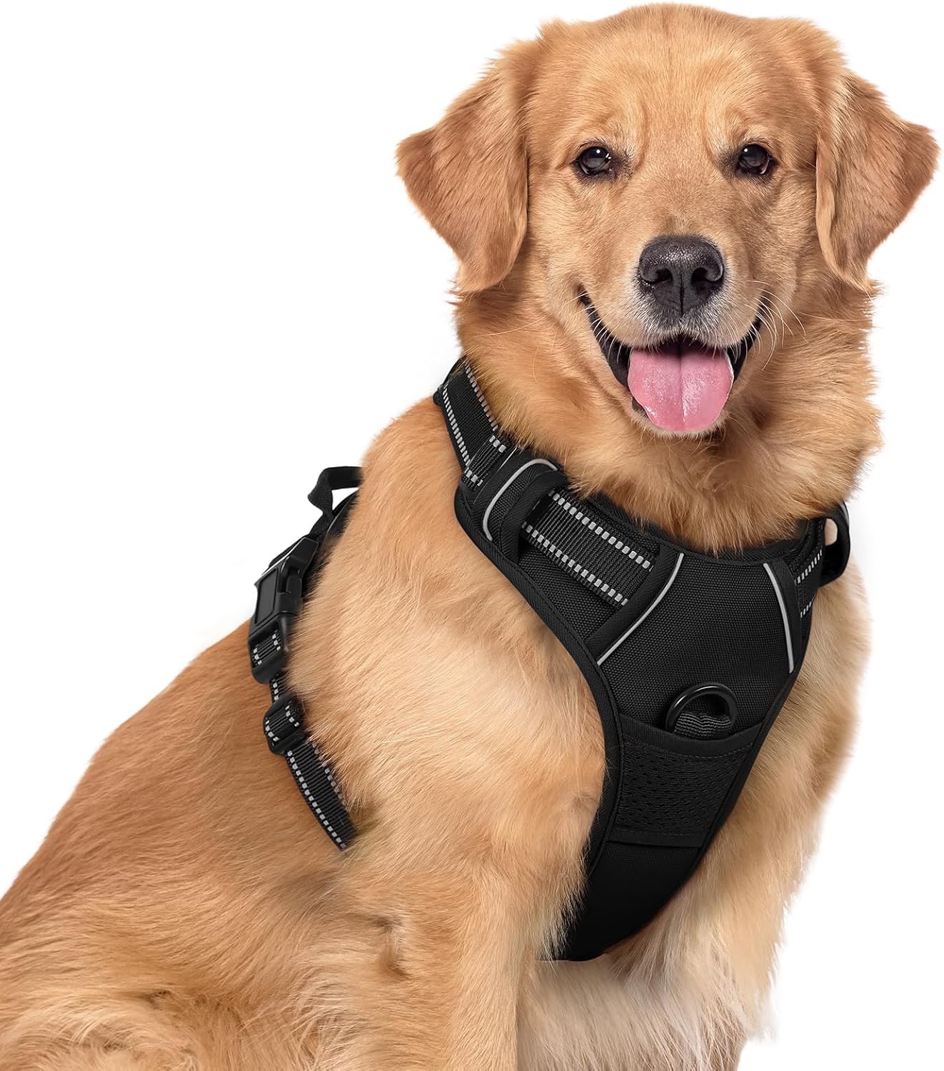 Dog Harness, No-Pull Pet Harness with 2 Leash Clips, Adjustable Soft Padded Vest, Reflective No-Choke Pet Oxford Vest with Easy Control Handle for Large Dogs, Black, L