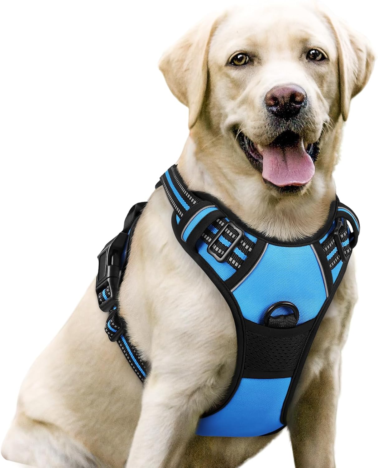 Dog Harness, No-Pull Pet Harness with 2 Leash Clips, Adjustable Soft Padded Vest, Reflective No-Choke Pet Oxford Vest with Easy Control Handle for Large Dogs, Black, L