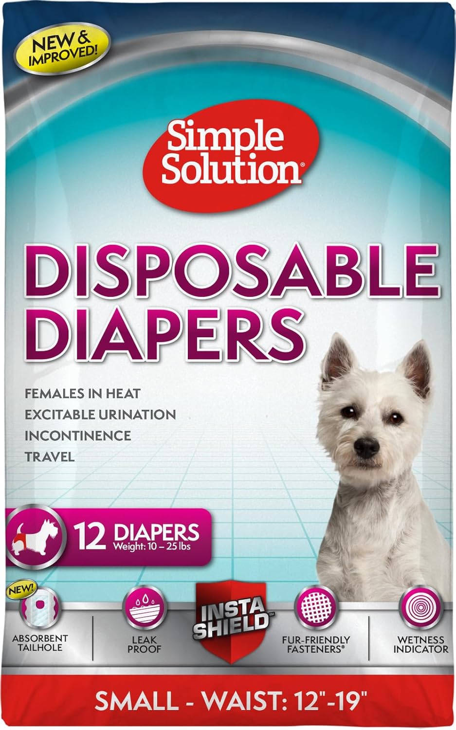 Disposable Dog Diapers for Female Dogs, True Fit, Absorbent, Leak Proof with Wetness Indicator, XL Puppy & Doggie Period Pad and Pee Diaper, for Large Pets, 18-27 Inch Waist, 30 Count