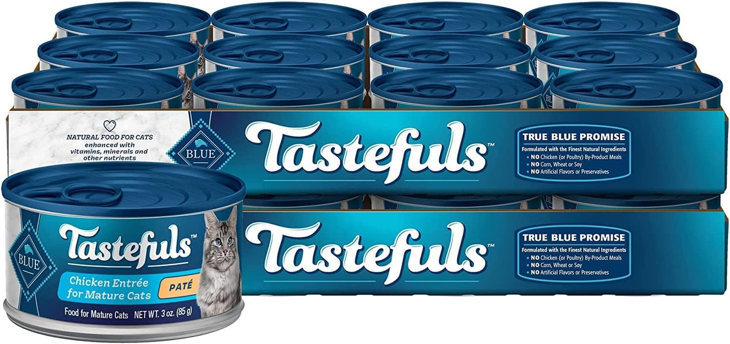 Tastefuls Natural Wet Cat Food, Chicken, Turkey/Chicken and Ocean Fish/Tuna Pate Variety Pack 5.5 Oz 12 Ct.