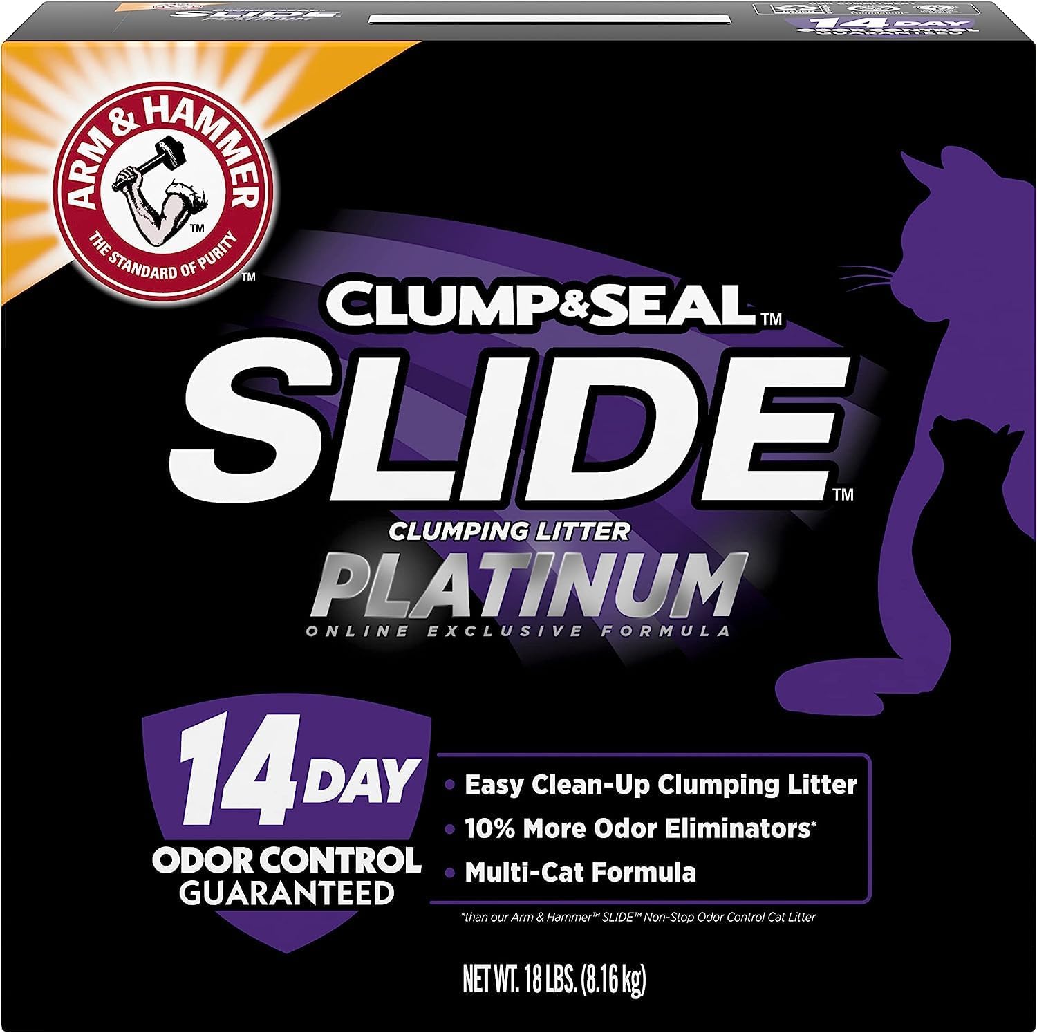 Platinum Cat Litter, Slide, EXTRA STRENGTH Odour Control with 14 Days of Odour Control, Multi-Cat, Hard Clumping Clay, 99.99% Dust Free, 8.16Kg (Pack of 1)