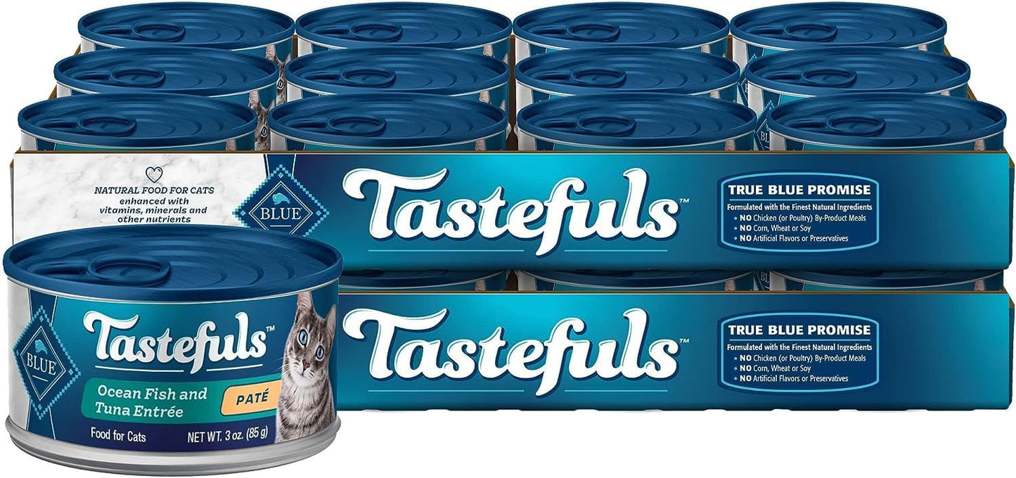 Tastefuls Natural Wet Cat Food, Chicken, Turkey/Chicken and Ocean Fish/Tuna Pate Variety Pack 5.5 Oz 12 Ct.