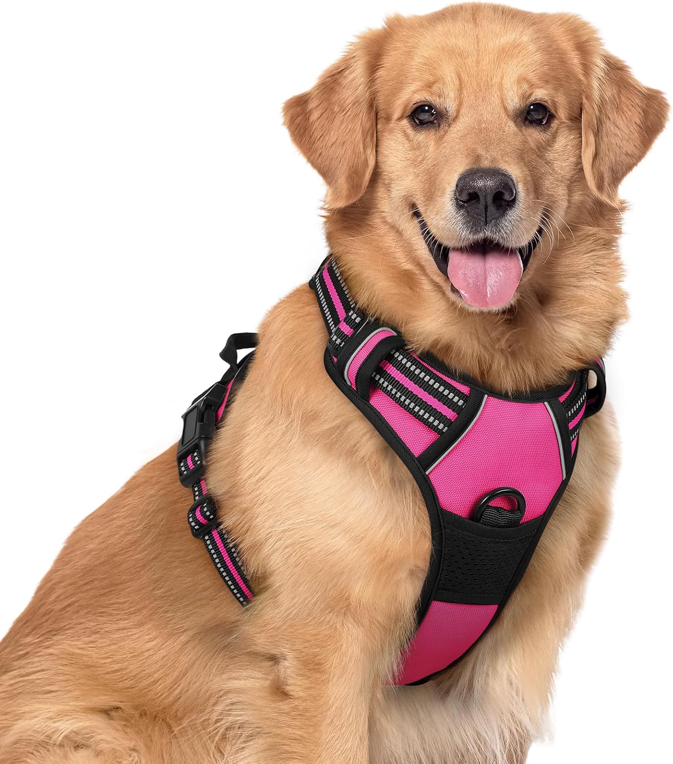 Dog Harness, No-Pull Pet Harness with 2 Leash Clips, Adjustable Soft Padded Vest, Reflective No-Choke Pet Oxford Vest with Easy Control Handle for Large Dogs, Black, L