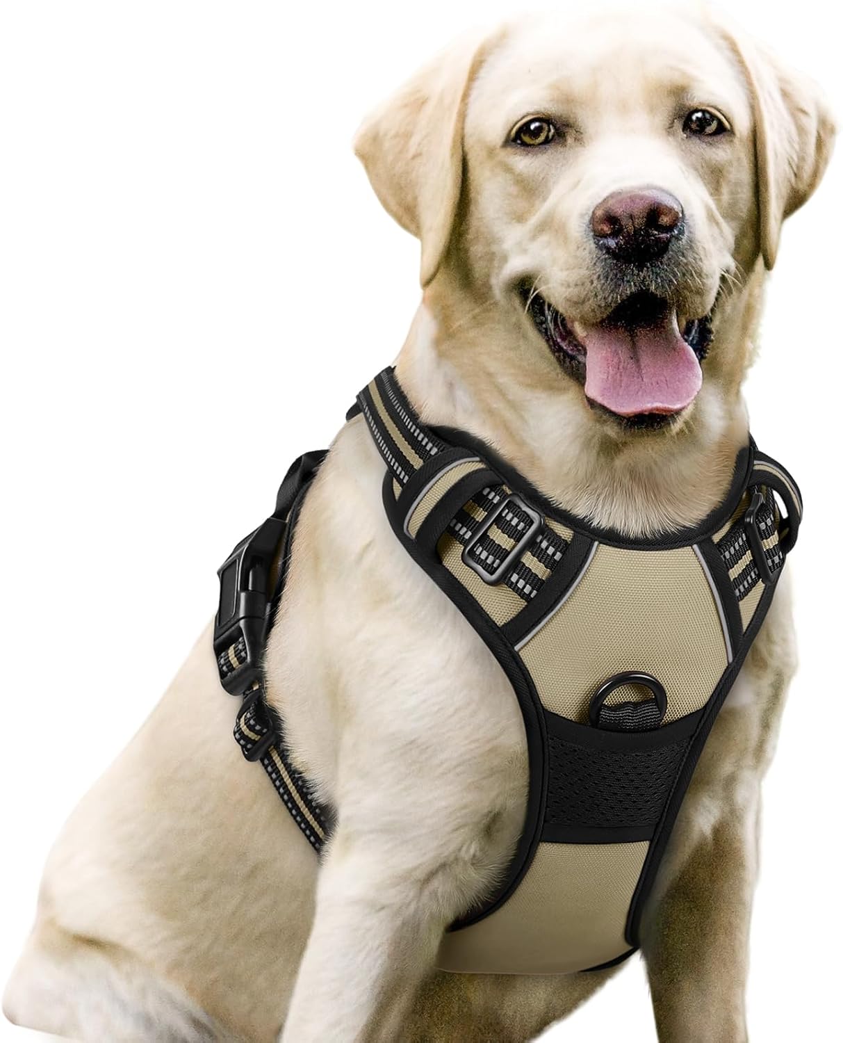 Dog Harness, No-Pull Pet Harness with 2 Leash Clips, Adjustable Soft Padded Vest, Reflective No-Choke Pet Oxford Vest with Easy Control Handle for Large Dogs, Black, L