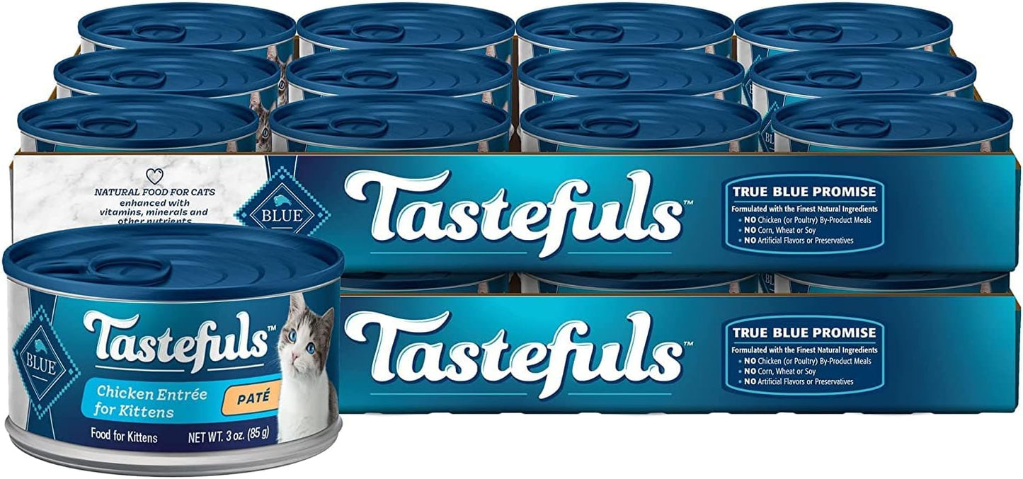 Tastefuls Natural Wet Cat Food, Chicken, Turkey/Chicken and Ocean Fish/Tuna Pate Variety Pack 5.5 Oz 12 Ct.