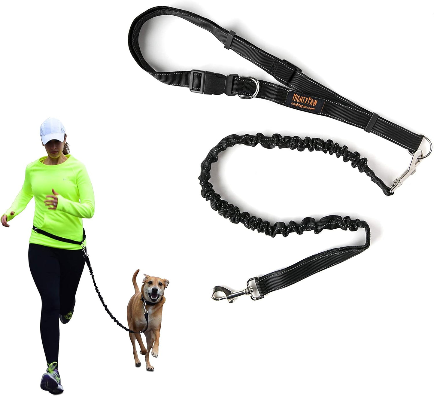 Hands Free Dog Leash | Bungee Waist Leash for Dog Walking. Pet Running Hands Free Tether for Large, Medium & Small Breeds. Pet Waist Belt (36" - 48") up to 150 Lbs - Black