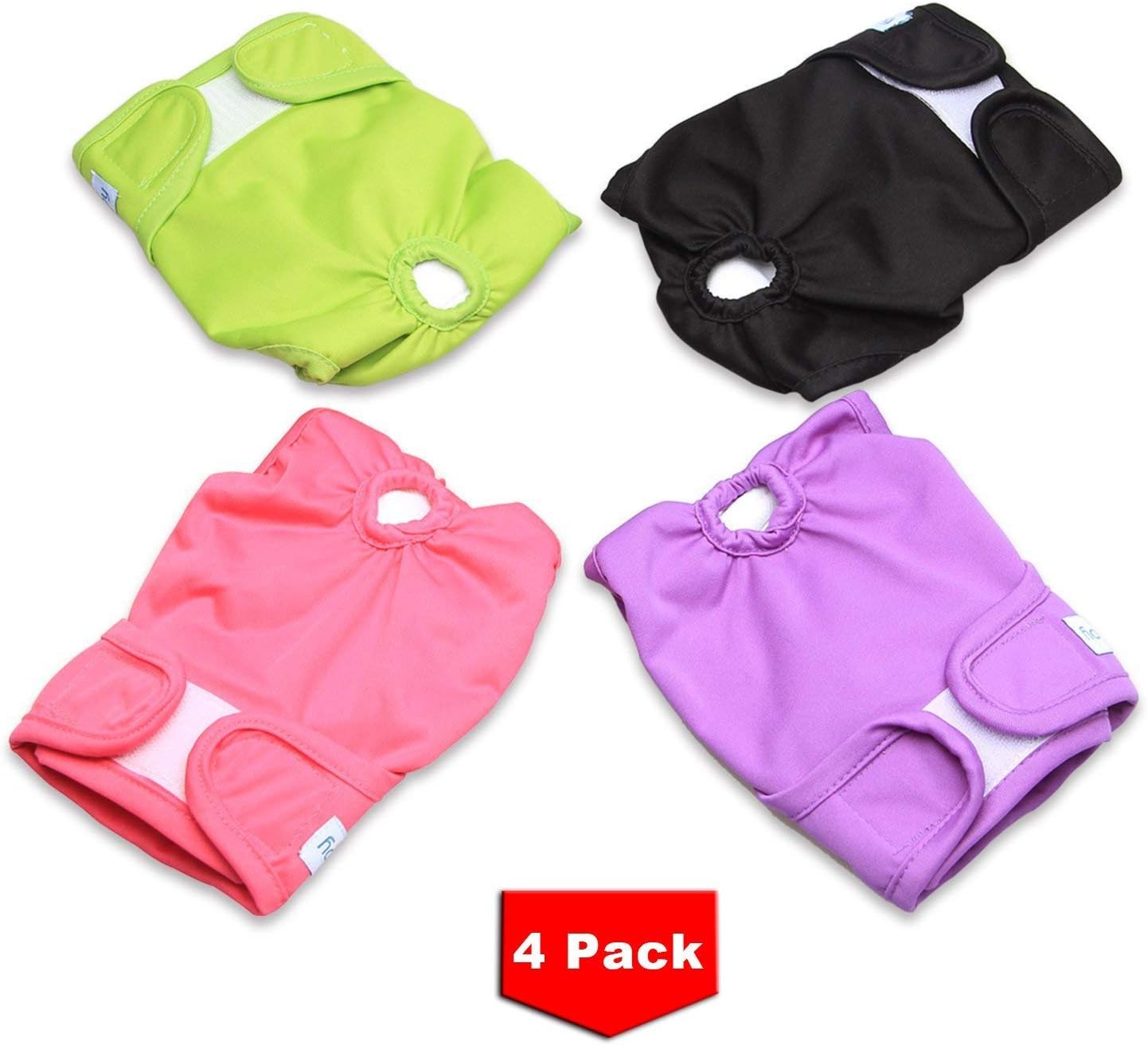 4PCS Pack Dog Diapers, Reusable Washable Female Sanitary Physiological Pants for Dogs, Super-Absorbent, Comfortable and Stylish, Fit for 14"-20", M