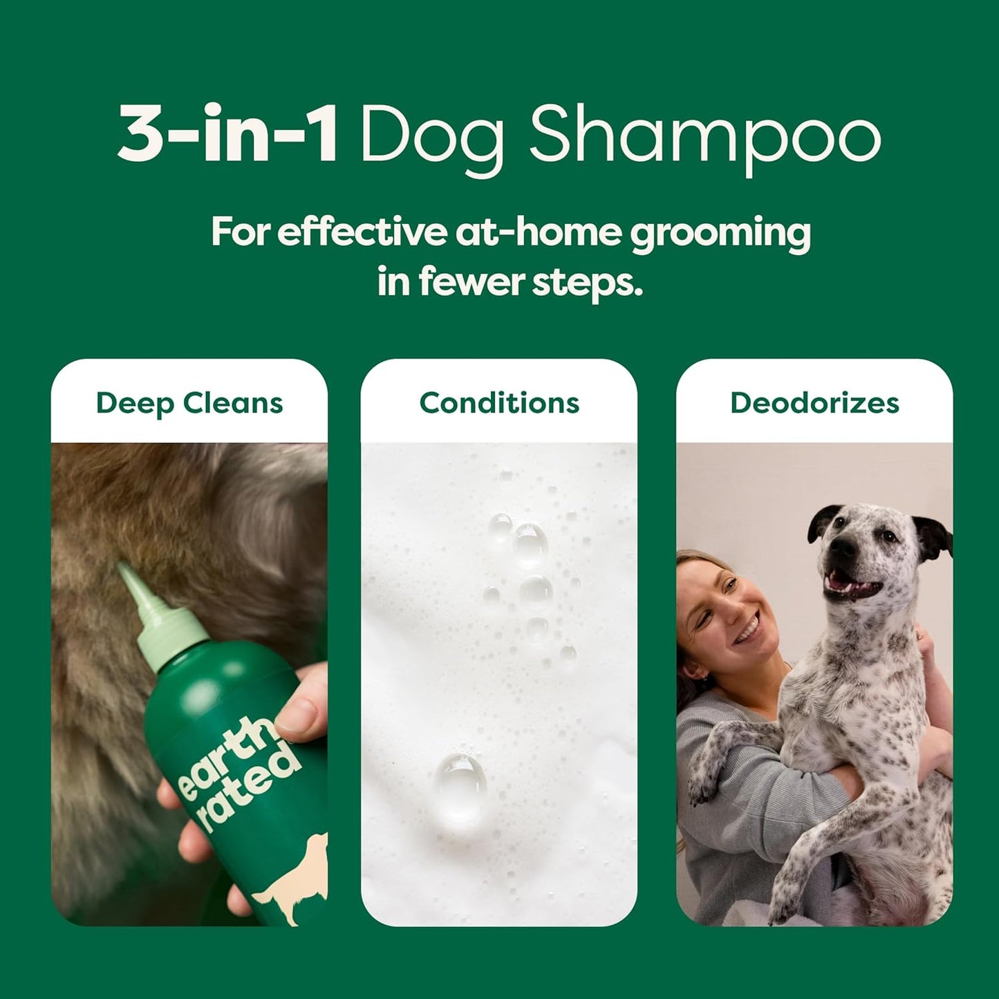 3-In-1 Dog Shampoo, Conditioner and Deodorizer, for Double-Coated Dogs and Puppies to Tackle Tangles and Shedding, Refreshing White Tea and Basil Scent, 473 Ml