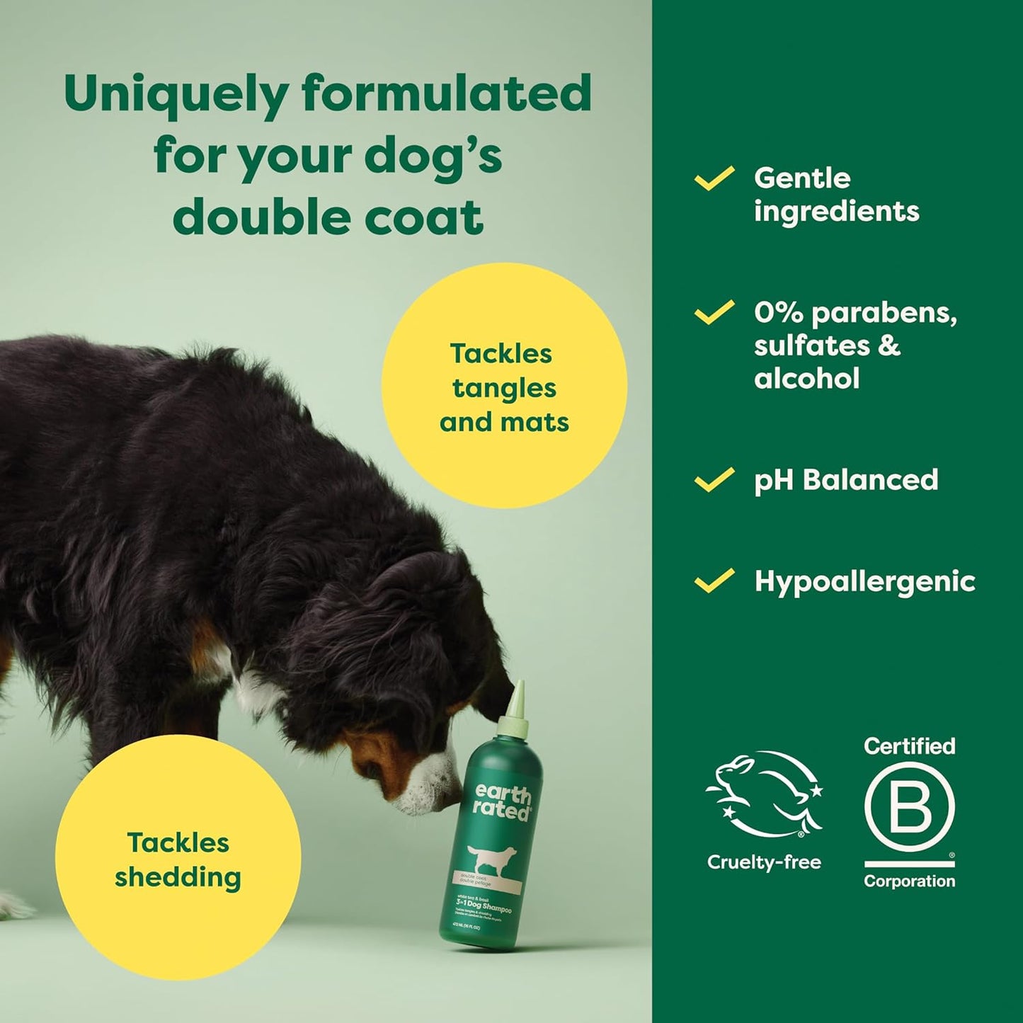 3-In-1 Dog Shampoo, Conditioner and Deodorizer, for Double-Coated Dogs and Puppies to Tackle Tangles and Shedding, Refreshing White Tea and Basil Scent, 473 Ml