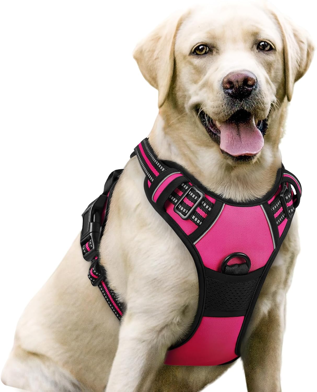 Dog Harness, No-Pull Pet Harness with 2 Leash Clips, Adjustable Soft Padded Vest, Reflective No-Choke Pet Oxford Vest with Easy Control Handle for Large Dogs, Black, L