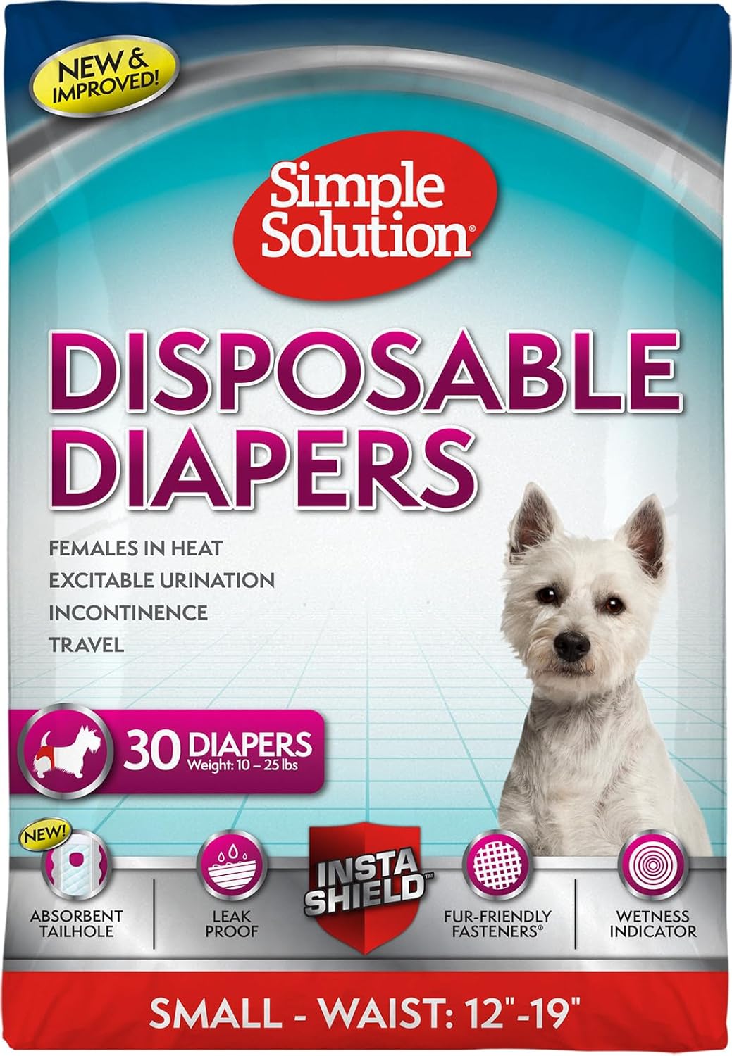 Disposable Dog Diapers for Female Dogs, True Fit, Absorbent, Leak Proof with Wetness Indicator, XL Puppy & Doggie Period Pad and Pee Diaper, for Large Pets, 18-27 Inch Waist, 30 Count