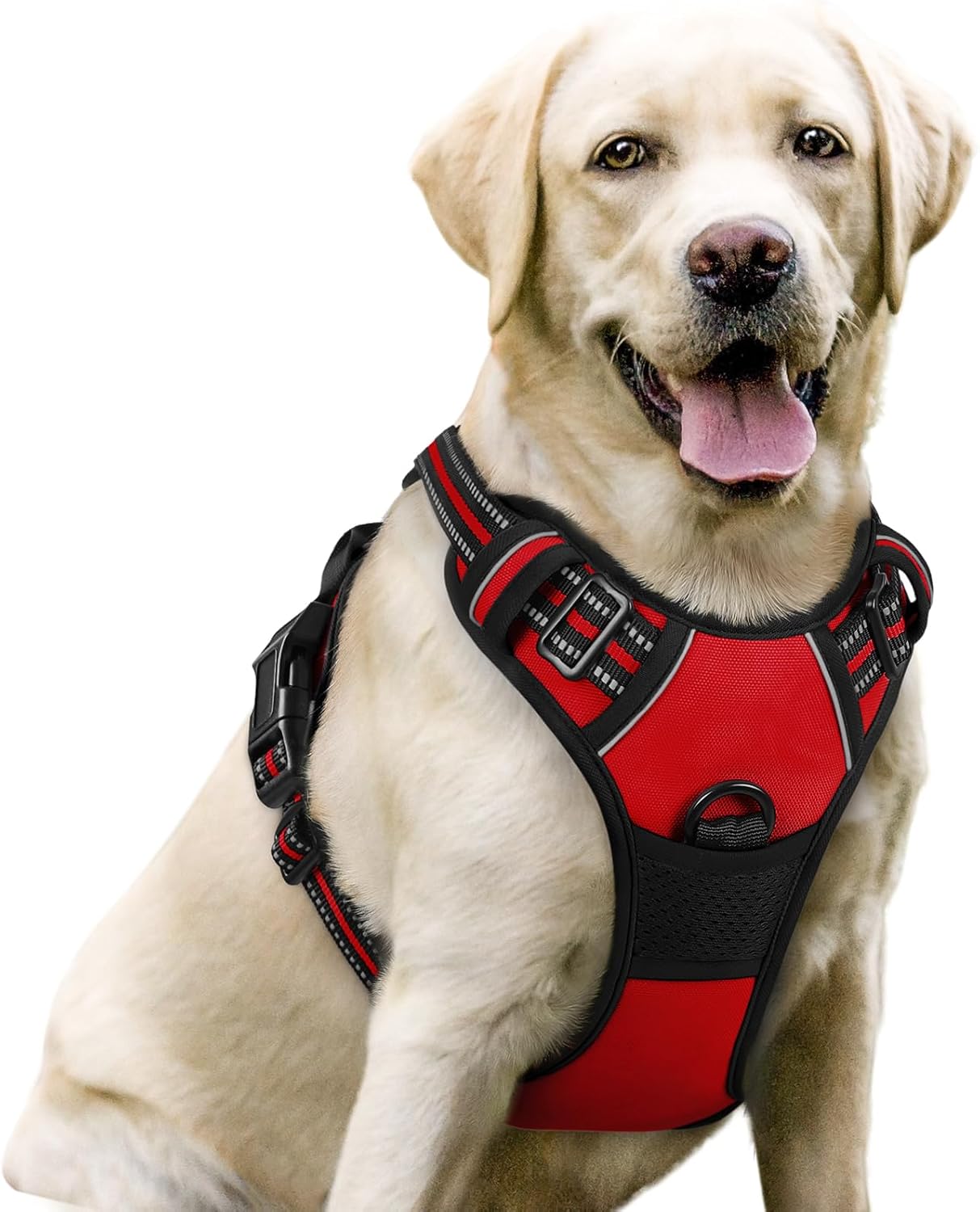 Dog Harness, No-Pull Pet Harness with 2 Leash Clips, Adjustable Soft Padded Vest, Reflective No-Choke Pet Oxford Vest with Easy Control Handle for Large Dogs, Black, L