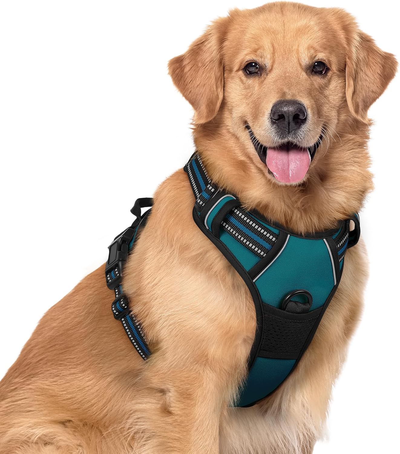 Dog Harness, No-Pull Pet Harness with 2 Leash Clips, Adjustable Soft Padded Vest, Reflective No-Choke Pet Oxford Vest with Easy Control Handle for Large Dogs, Black, L