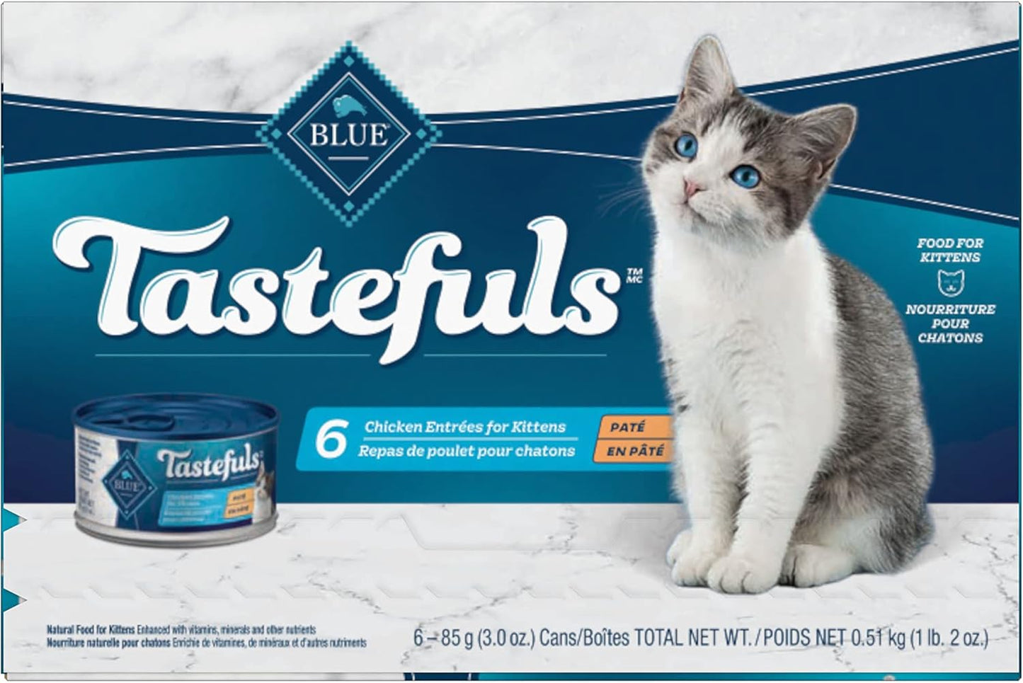 Tastefuls Natural Wet Cat Food, Chicken, Turkey/Chicken and Ocean Fish/Tuna Pate Variety Pack 5.5 Oz 12 Ct.