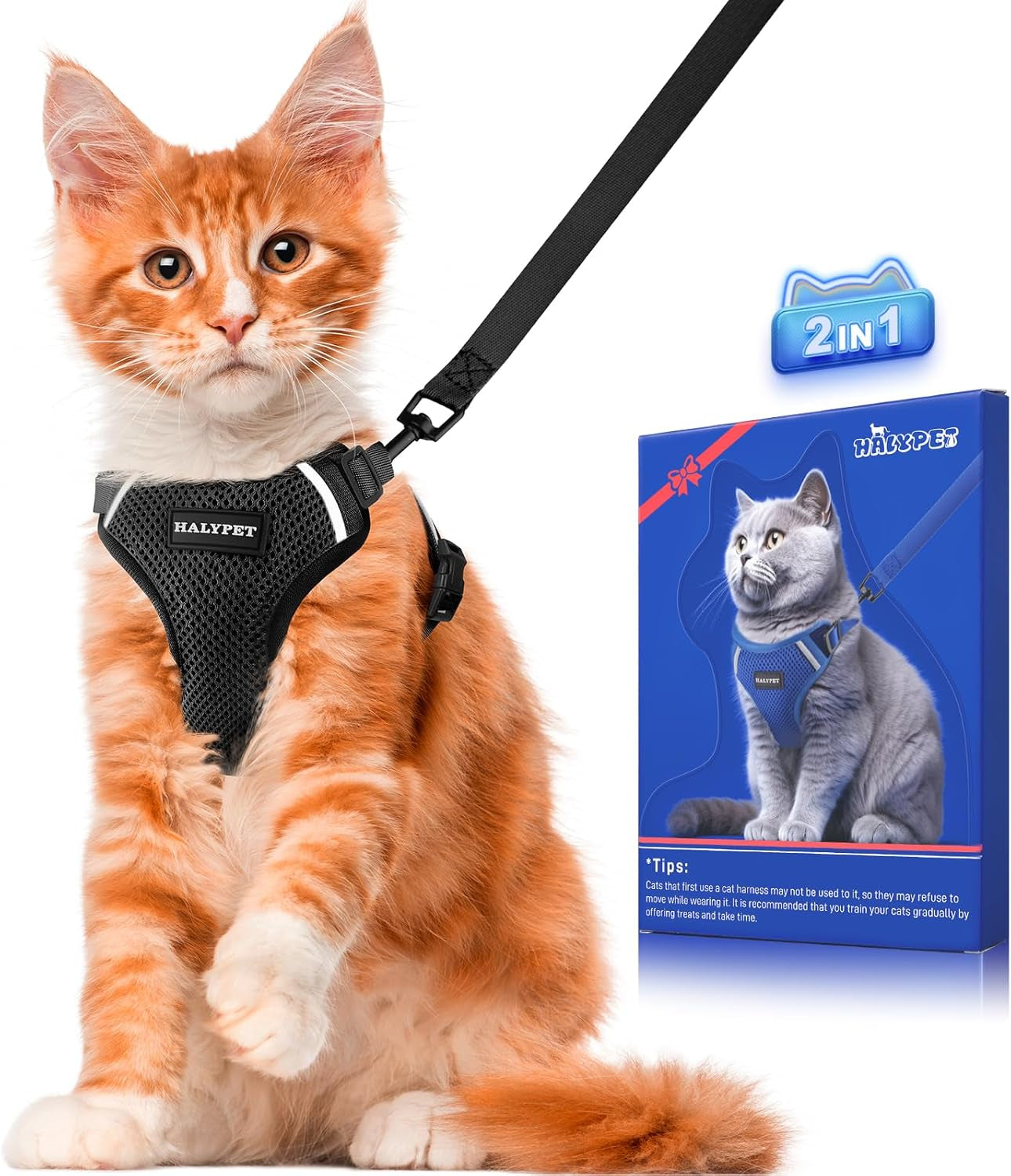 Cat Harness and Leash Set [ MAX Safety 3Rd Gen ] Escape Proof Cat Harness Soft Adjustable Cat Leash Breathable Comfortable Vest Easy to Wear Kitten Harness for Outdoor Walking, S Black