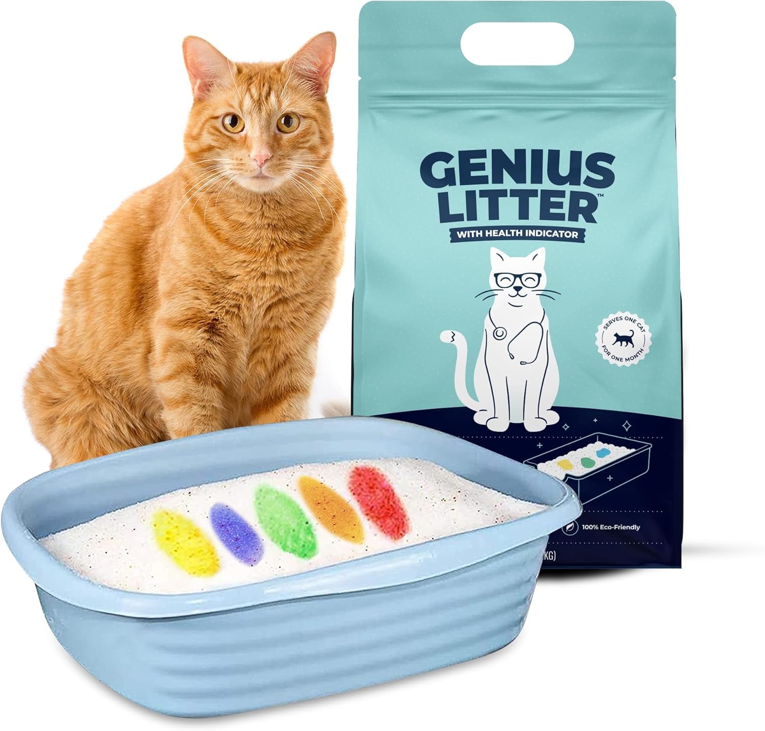 Genius Cat Litter with 5-Color Health Indicator, Non Clumping Lightweight Silica Gel Crystals (6 Lbs) |  | Alpha Paw