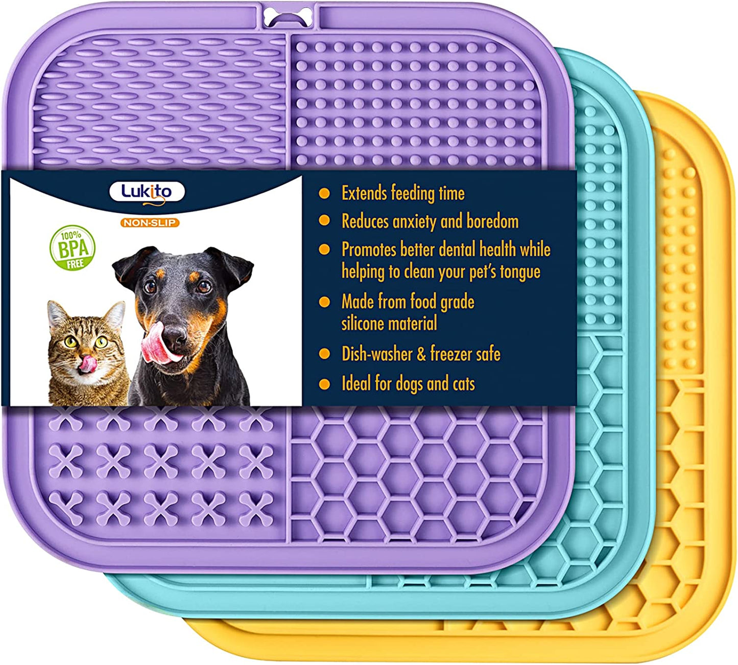 Lick Mat for Dogs & Cats 2 Pack with Suction Cups, Dog Lick Mat for Anxiety Relief, Dog Toys to Keep Them Busy, Peanut Butter Licking Pad for Boredom Reducer, Perfect for Bathing Grooming