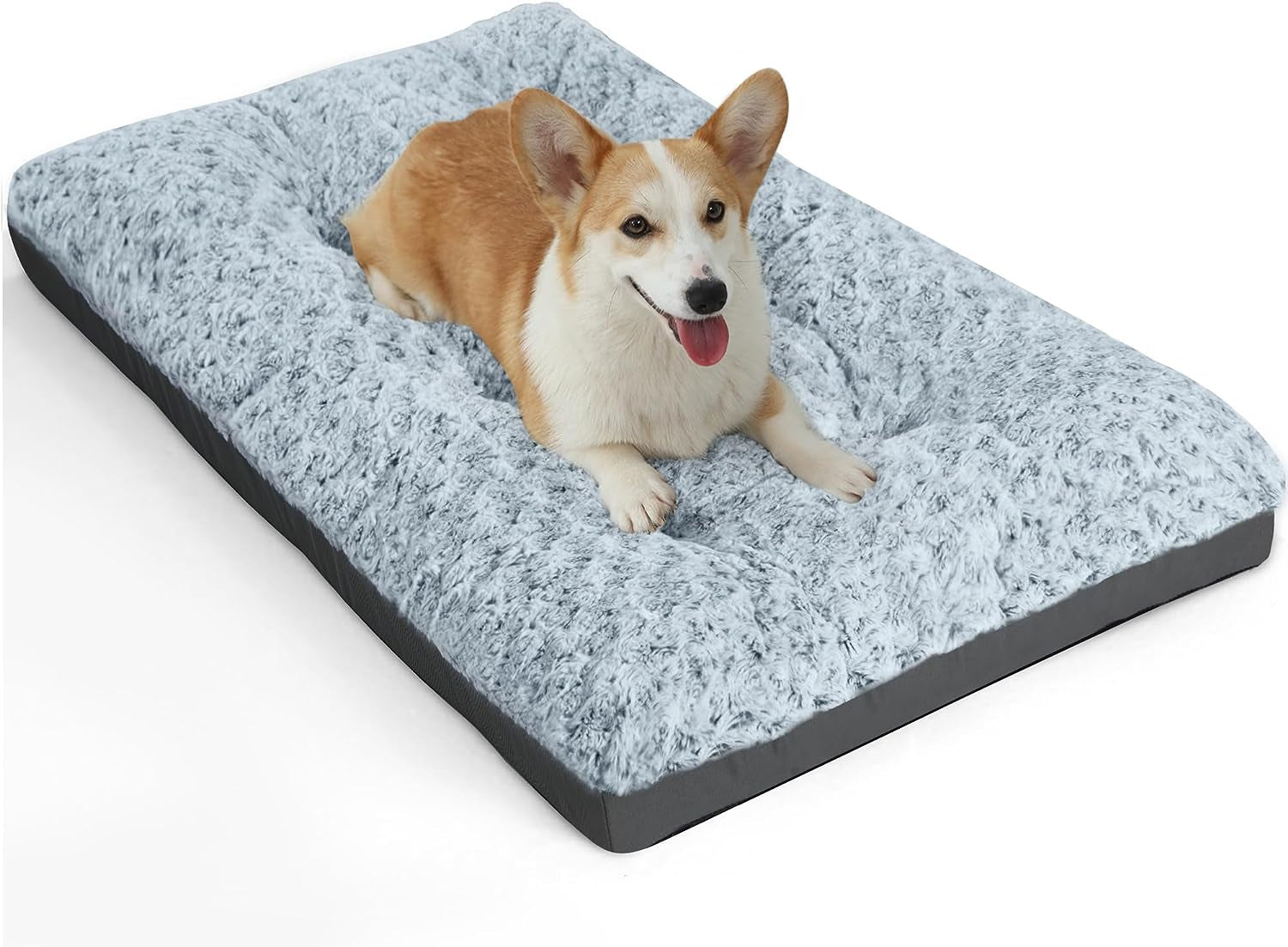 Deluxe Washable Dog Bed for Large Dogs Dog Crate Mat 36 Inch Comfy Fluffy Kennel Pad Anti-Slip for Dogs up to 60 Lbs, 36" X 23", Grey