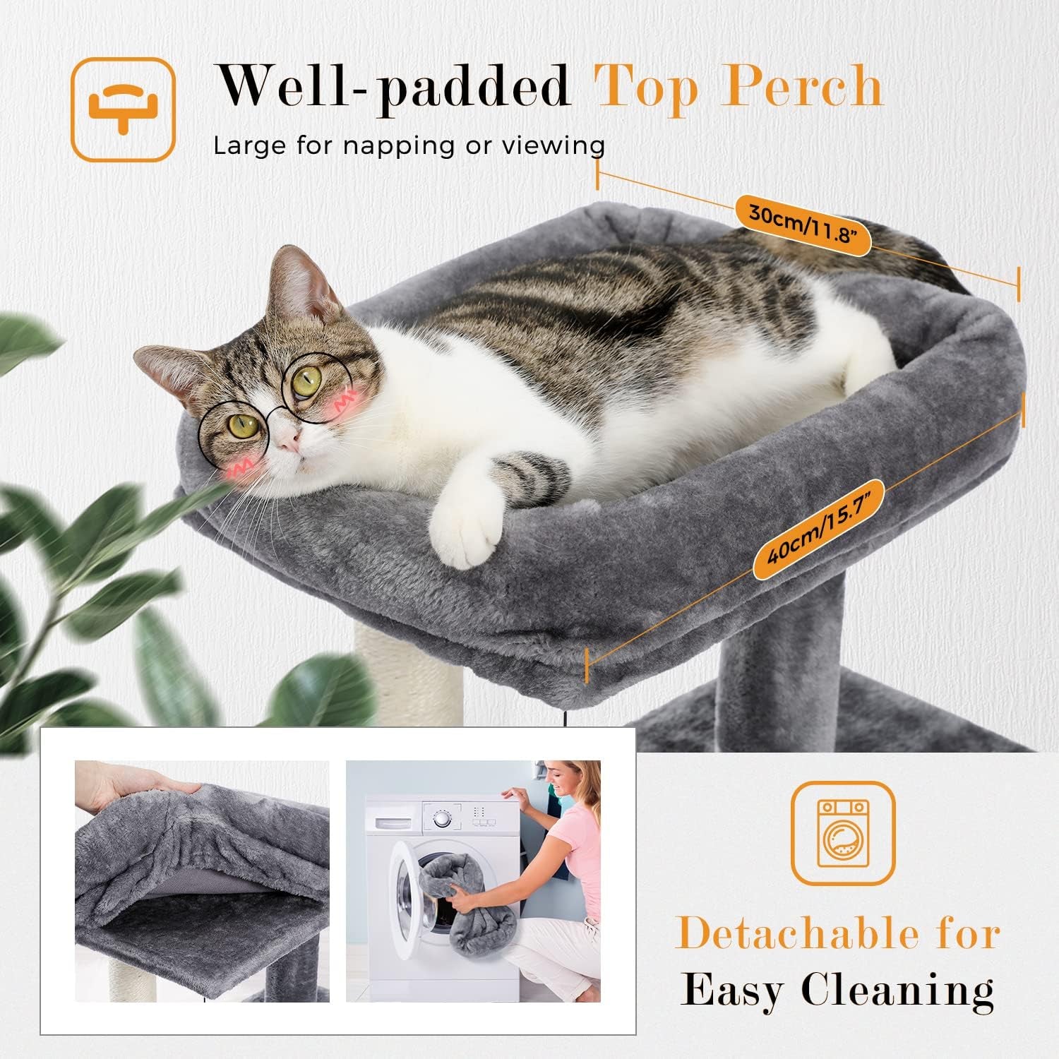 34 Inches Cat Tree Multilevel Cat Tower with Double Condos, Spacious Perch, Fully Wrapped Scratching Sisal Post and Replaceable Dangling Balls Gray