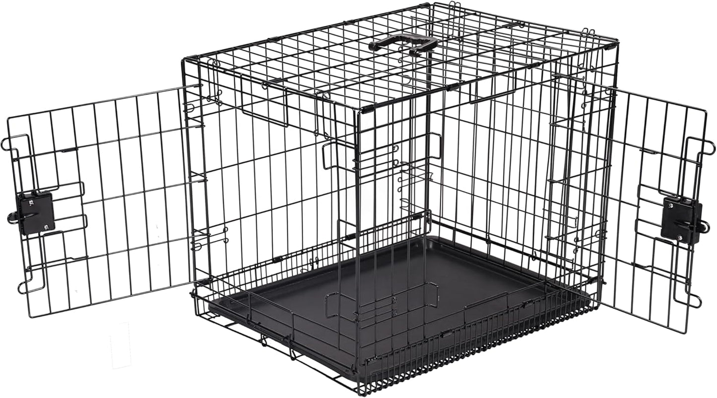 - Durable, Foldable Metal Wire Dog Crate with Tray, Double Door, 36 X 23 X 25 Inches, Black