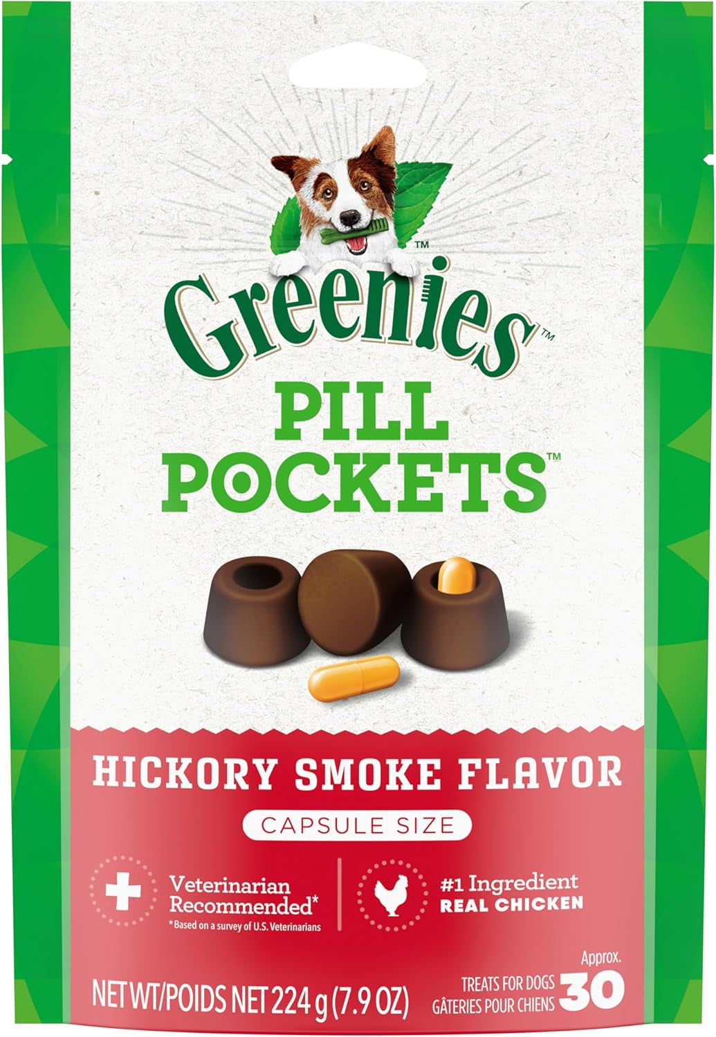 Pill Pockets Adult Dog Treats Capsule Size Natural Soft with Real Peanut Butter, (30 Treats) 7.9Oz. Pack