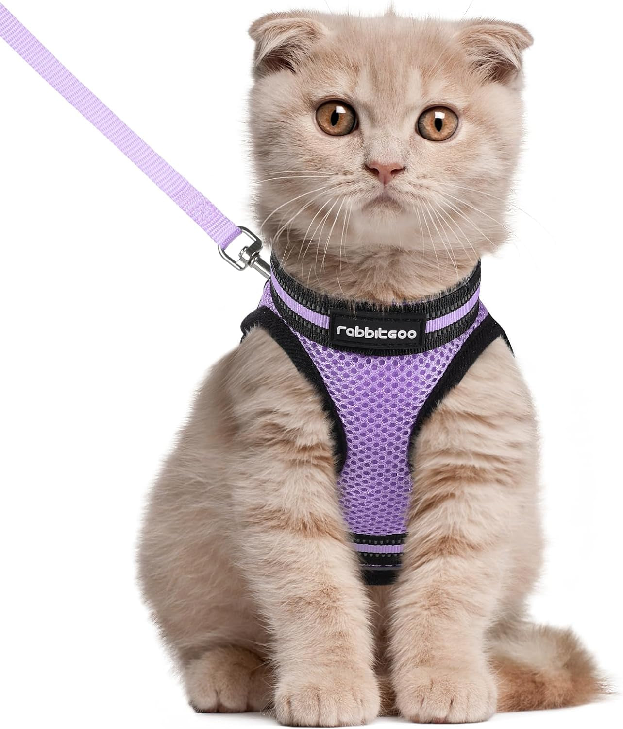 Cat Harness and Leash Set for Walking Escape Proof, Adjustable Soft Kittens Vest with Reflective Strip for Cats, Comfortable Outdoor Vest, Black, Small