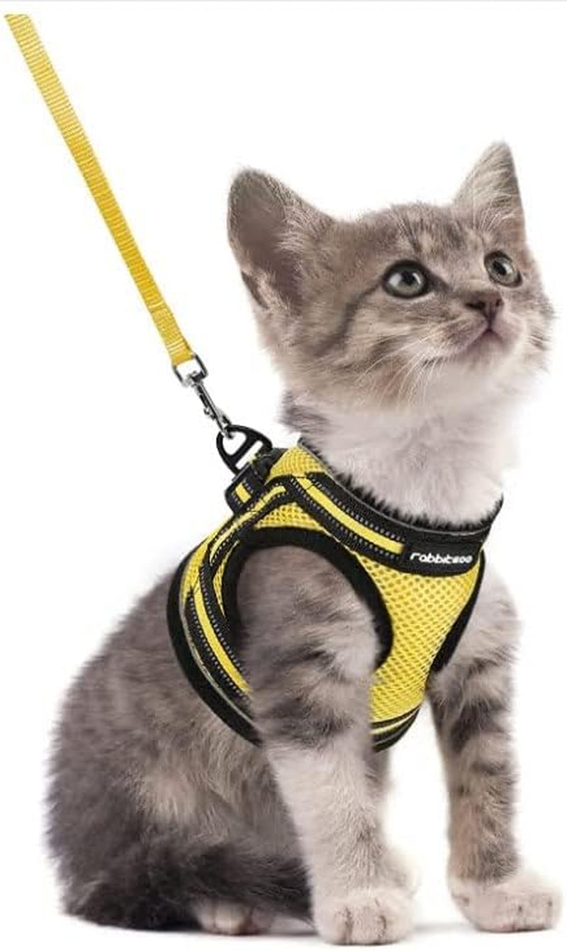 Cat Harness and Leash Set for Walking Escape Proof, Adjustable Soft Kittens Vest with Reflective Strip for Cats, Comfortable Outdoor Vest, Black, Small