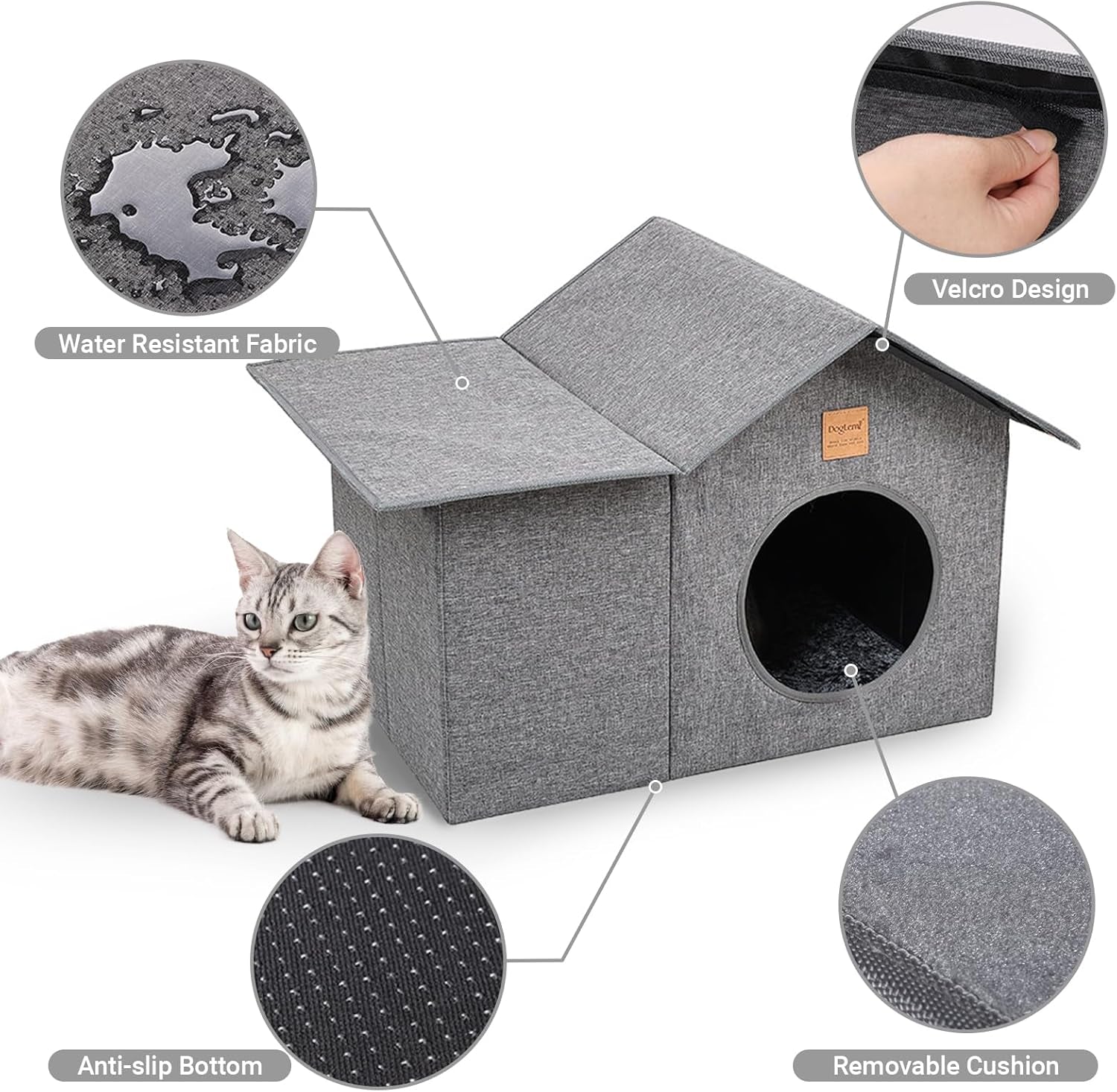 Cat House, Outdoor Cat House for outside Community Cats, Stray and Feral Cats with Removable Soft Cushion, Weatherproof Warm and Insulated Cat Shelte, Easy to Assemble Collapsible House