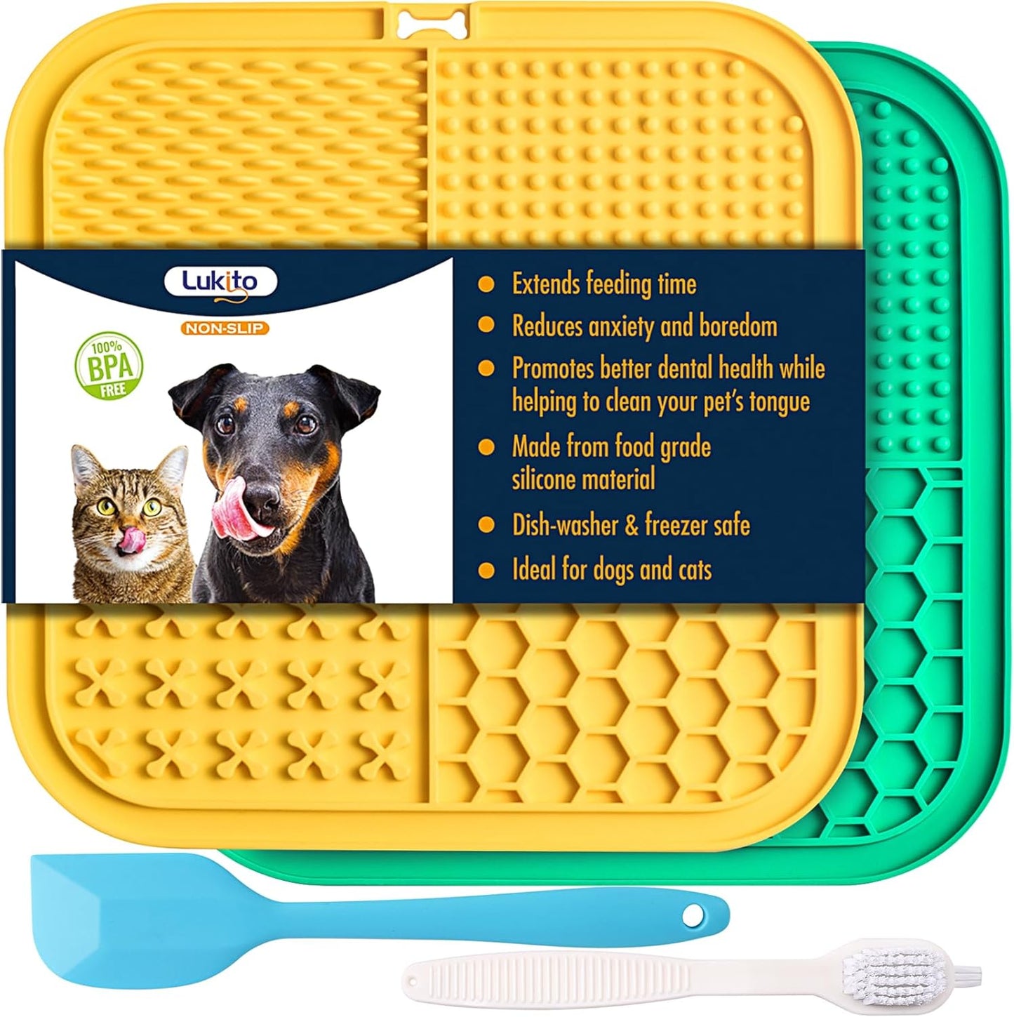 Lick Mat for Dogs & Cats 2 Pack with Suction Cups, Dog Lick Mat for Anxiety Relief, Dog Toys to Keep Them Busy, Peanut Butter Licking Pad for Boredom Reducer, Perfect for Bathing Grooming