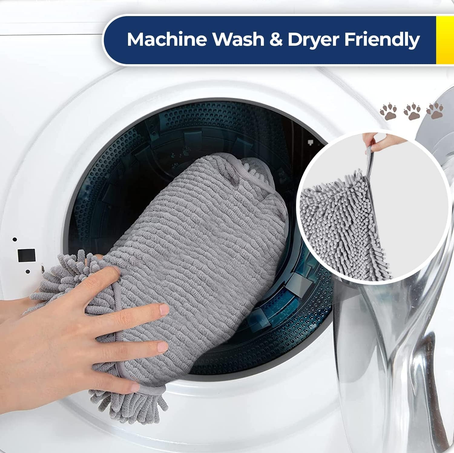 Original Doggy Dryer, Highly Absorbent Microfiber Washable Dog Shammy Quick Drying Towel Absorber - Extra Soft Plush Wrap Chenille Bath Towels to Dry Soggy Large Pets & Small Puppy (Grey)