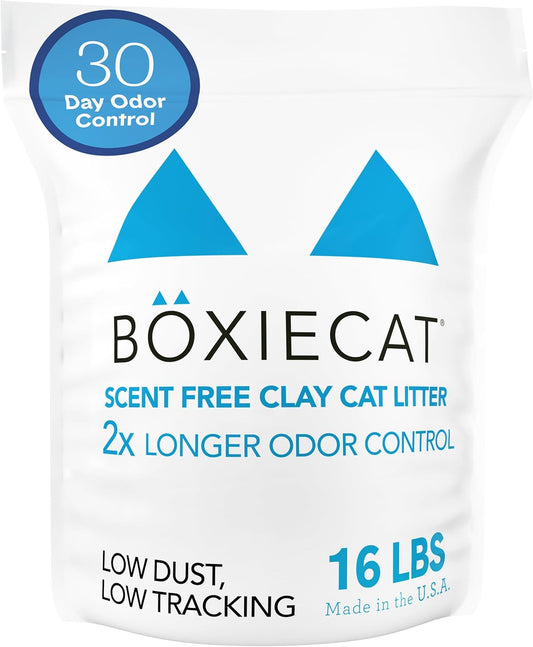 Boxie® Unscented 30 Day Odour Control Clumping Clay Cat & Kitty Litter 16 Lb, 99.9% Dust-Free, Hard Flat Top® Clumps, No Fragrances No Fillers, Long-Lasting, Easy to Scoop