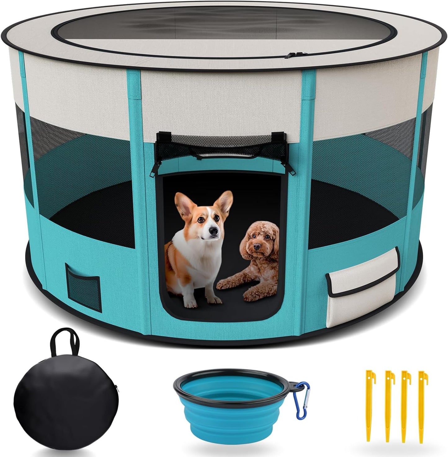 Portable Dog Pen, Upgraded Pet Playpen, Foldable Cat Playpen for Dogs, Cats, Rabbits and Small Animals, Great for Indoor Outdoor Travel 43" Large