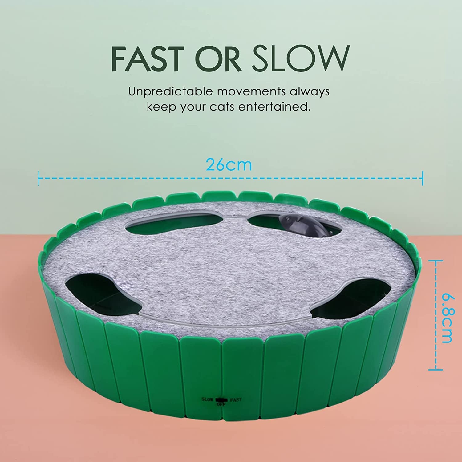 Interactive Cat Toy with Running Mouse, Electronic Motion Cat Toy Automatic Teaser for Indoor Cats, Pop and Play Hide Seek Cat Toy Hunting Mouse for Pet Cat Kitten Play Fun Exercise, Green