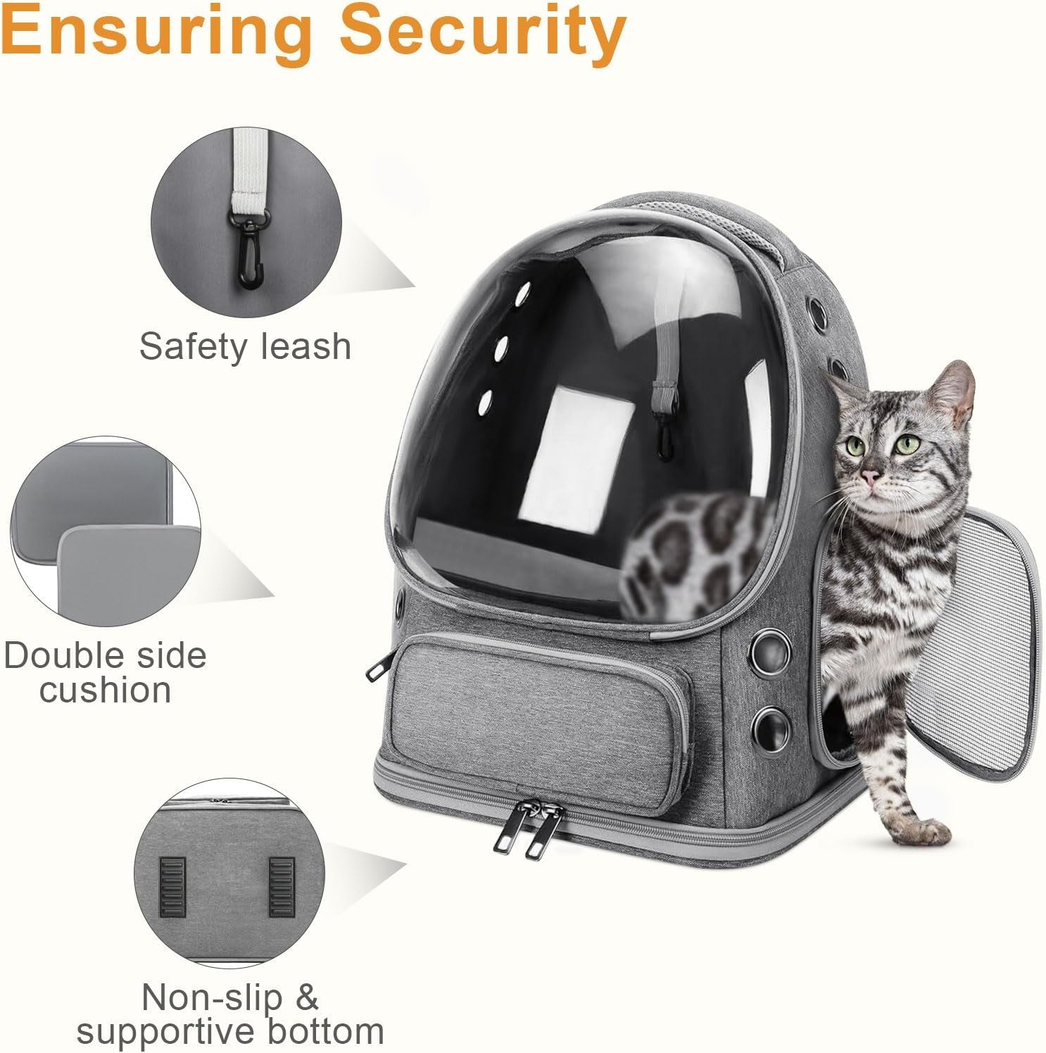 Cat Backpack Carrier, Breathable Cat Carrier Backpack Large Space Cat Bubble Backpack for Kitty Small Dog, Foldable Airline Approved Cat Backpack, Transparent Cat Travel Backpack up to 20 Lbs (Grey)