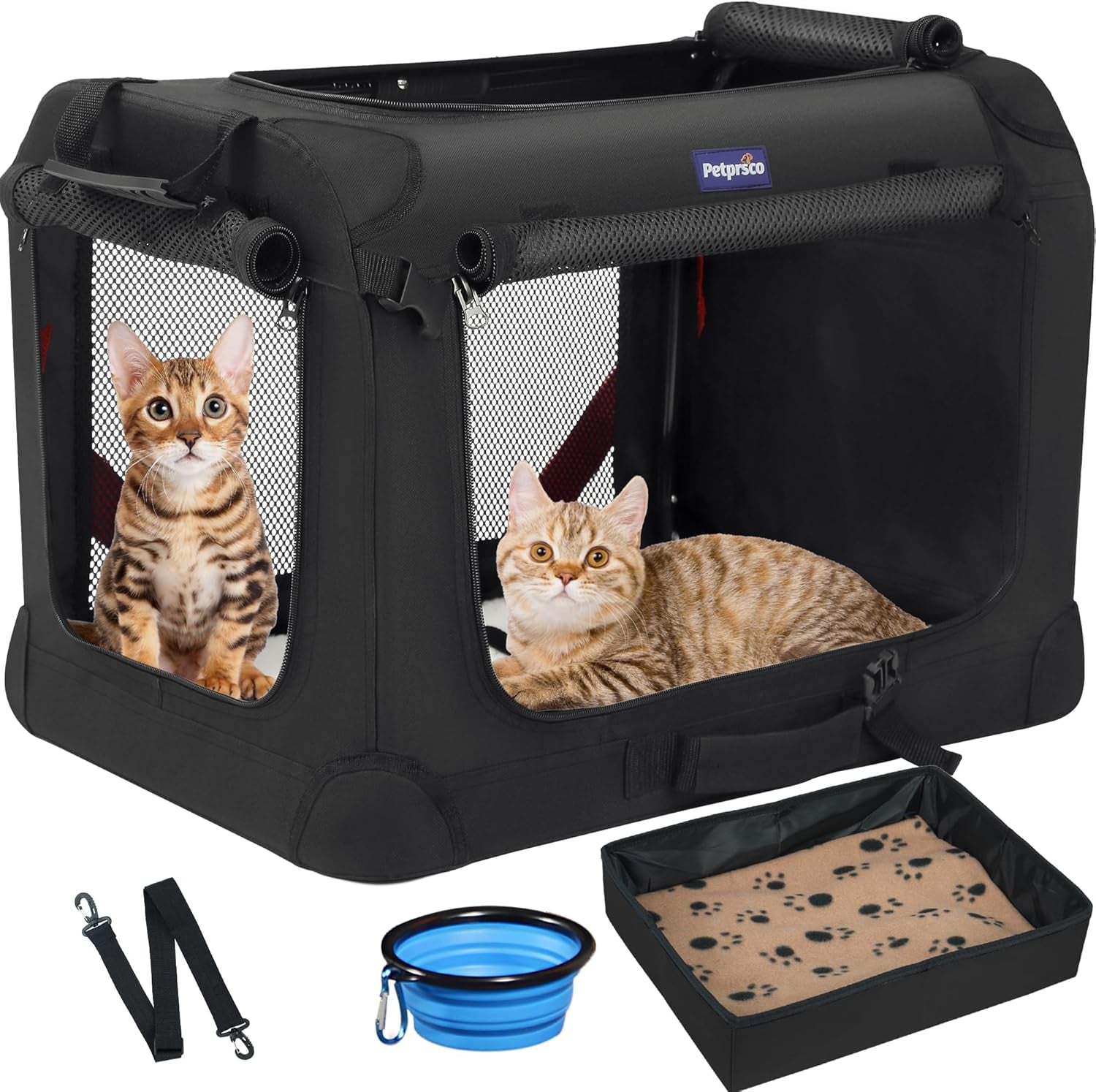 Large Cat Carrier for 2 Cats Small Medium Dogs, Soft Pet Carrier 24X17X17 for Traveling with Warm Blanket Foldable Bowl and Washable Pad