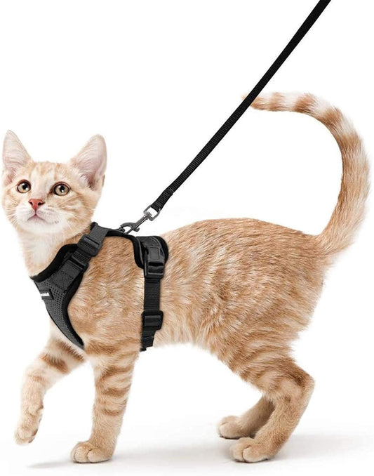 Cat Harness and Leash for Walking, Escape Proof Soft Adjustable Vest Harnesses for Small Medium Cats, Easy Control Breathable Reflective Strips Jacket, XS, Black