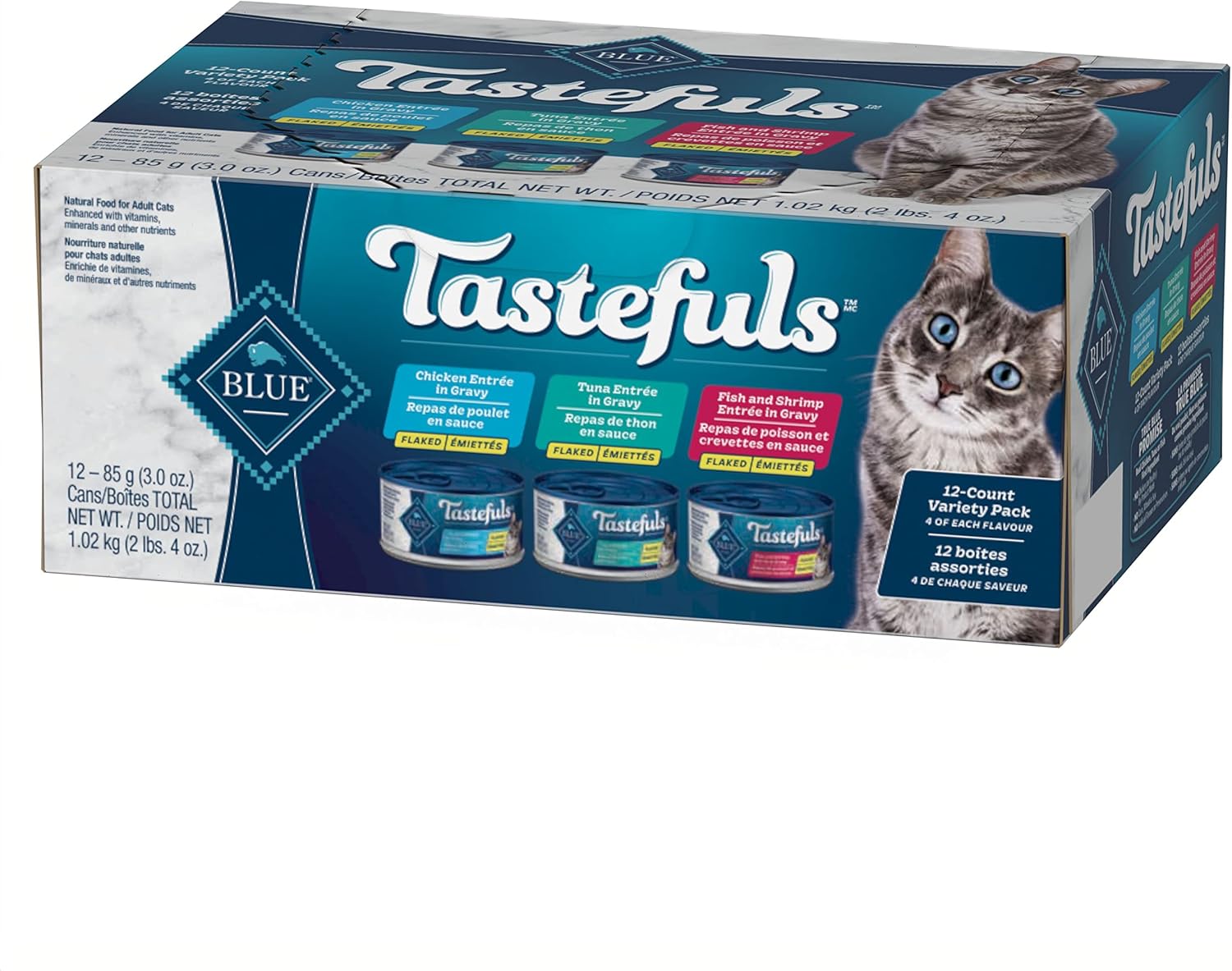 Tastefuls Natural Wet Cat Food, Chicken, Turkey/Chicken and Ocean Fish/Tuna Pate Variety Pack 5.5 Oz 12 Ct.