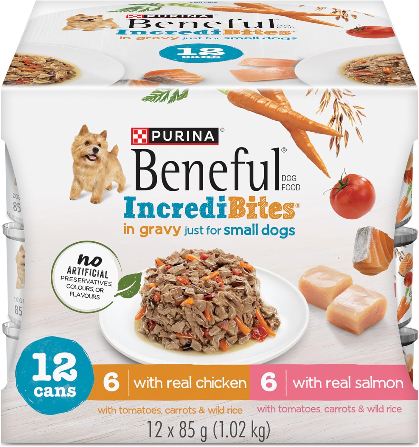 Incredibites Wet Dog Food for Small Dogs, Real Chicken & Salmon in Gravy Variety Pack - 85 G Can (12 Pack)