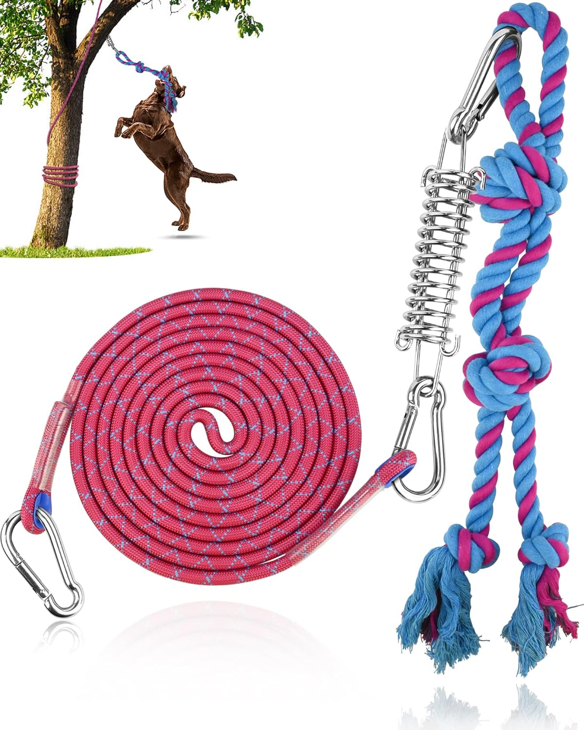 Bungee Dog Toy, Tether Tug Outdoor Dog Toy for Pitbull Interactive & Exercise, Spring Pole Tether Tug of War Toy with Durable Rope, Outdoor Hanging Toys for Large Dogs Reduce Boredom, Blue