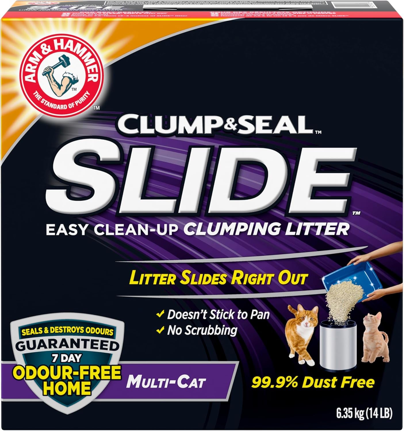 Clump & Seal Slide Clay Cat Litter, 6.4Kg, Odour Control, Dust Free, Clumping Litter