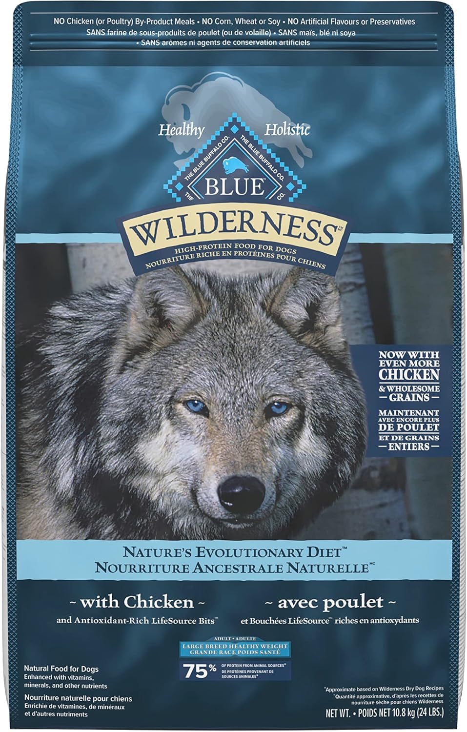 Wilderness High Protein Grain Free, Natural Adult Large Breed Dry Dog Food, Chicken 10.8Kg Bag - 24 Lb, Kibble