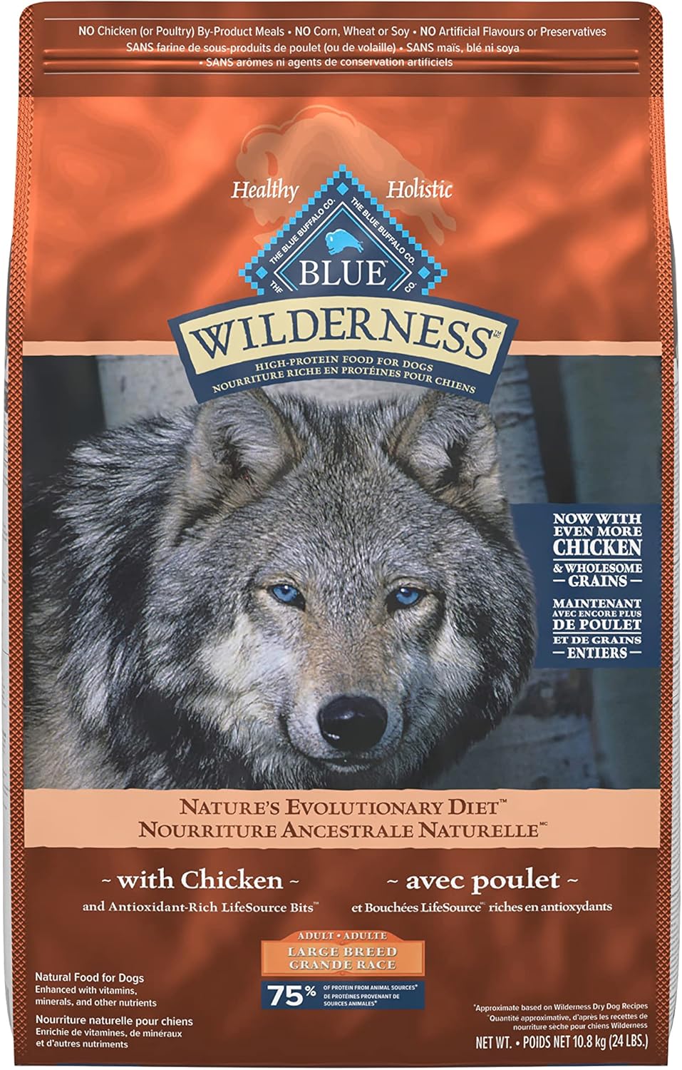 Wilderness High Protein Grain Free, Natural Adult Large Breed Dry Dog Food, Chicken 10.8Kg Bag - 24 Lb, Kibble