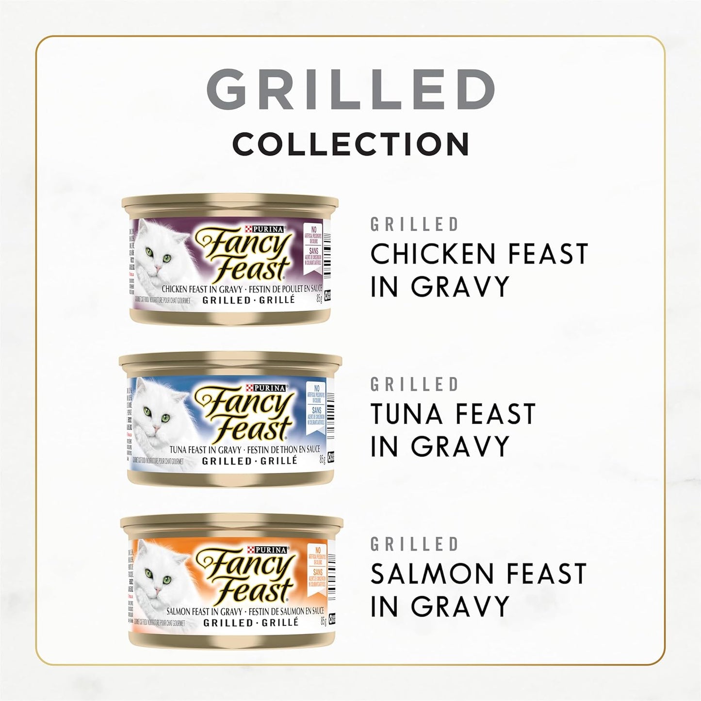 Fancy Feast Grilled Wet Cat Food, in Gravy Variety Pack 3 Flavours - 85 G Can (24 Pack)