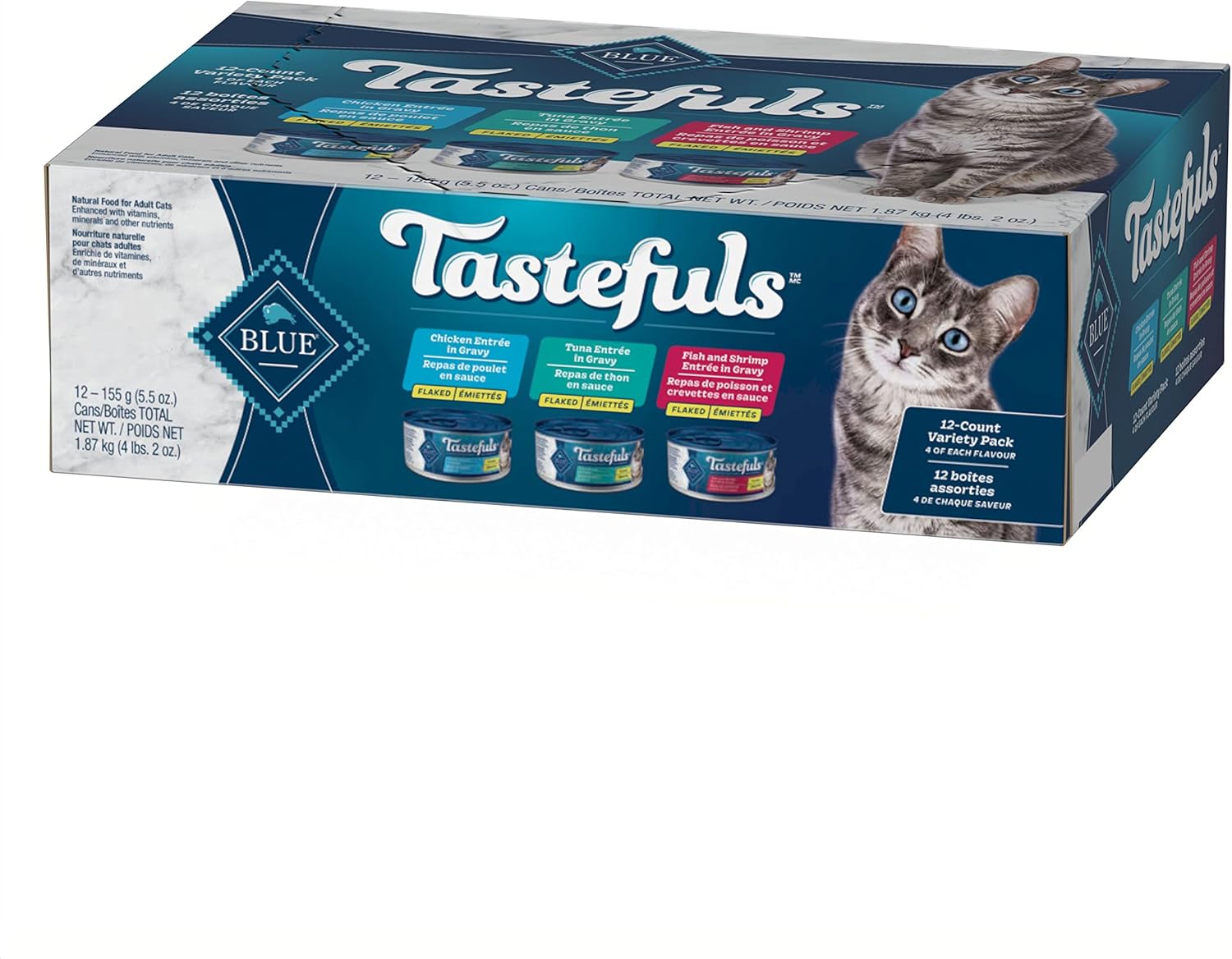 Tastefuls Natural Wet Cat Food, Chicken, Turkey/Chicken and Ocean Fish/Tuna Pate Variety Pack 5.5 Oz 12 Ct.