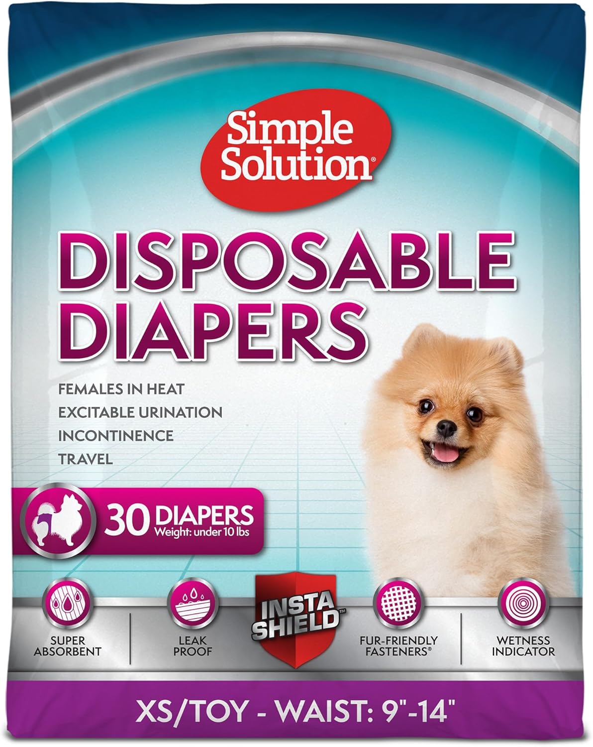 Disposable Dog Diapers for Female Dogs, True Fit, Absorbent, Leak Proof with Wetness Indicator, XL Puppy & Doggie Period Pad and Pee Diaper, for Large Pets, 18-27 Inch Waist, 30 Count