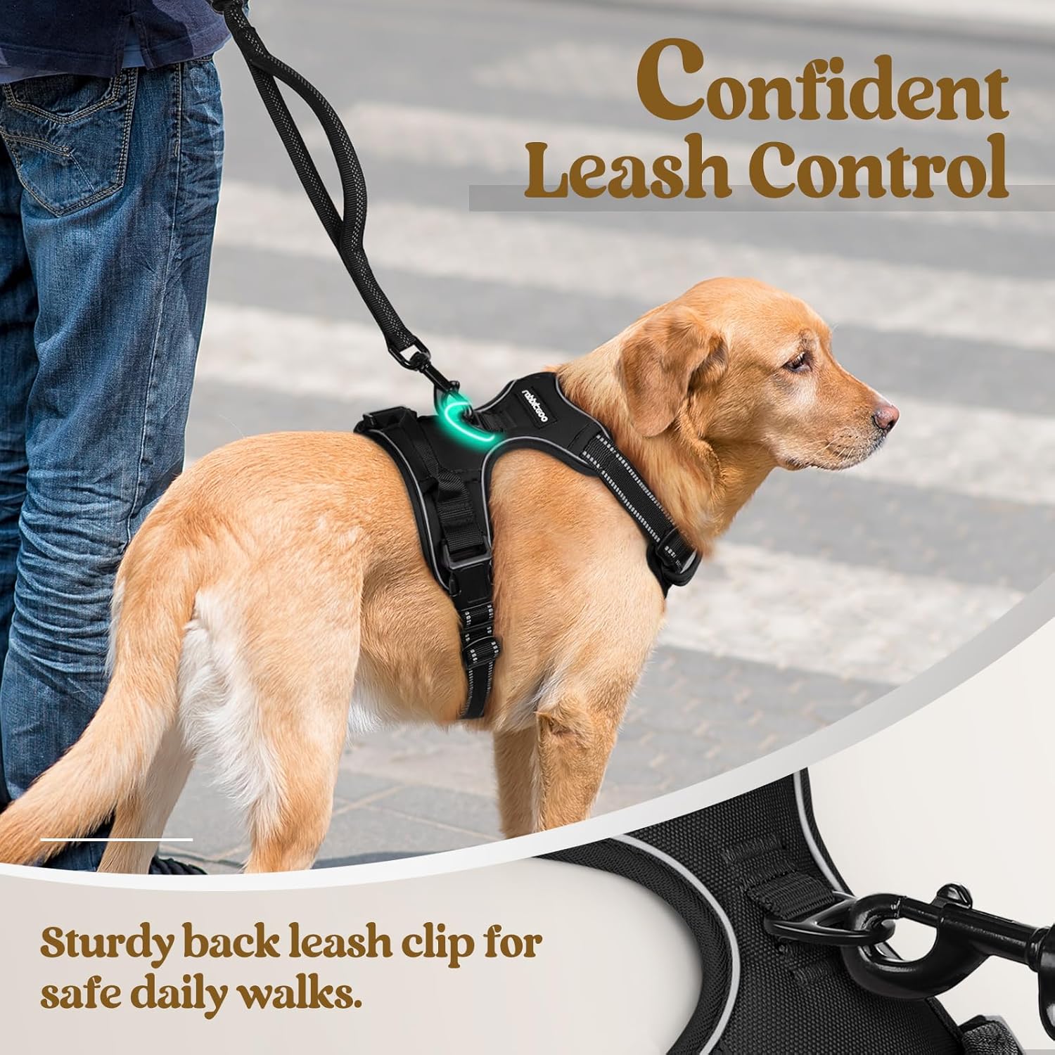 Dog Harness, No-Pull Pet Harness with 2 Leash Clips, Adjustable Soft Padded Vest, Reflective No-Choke Pet Oxford Vest with Easy Control Handle for Large Dogs, Black, L