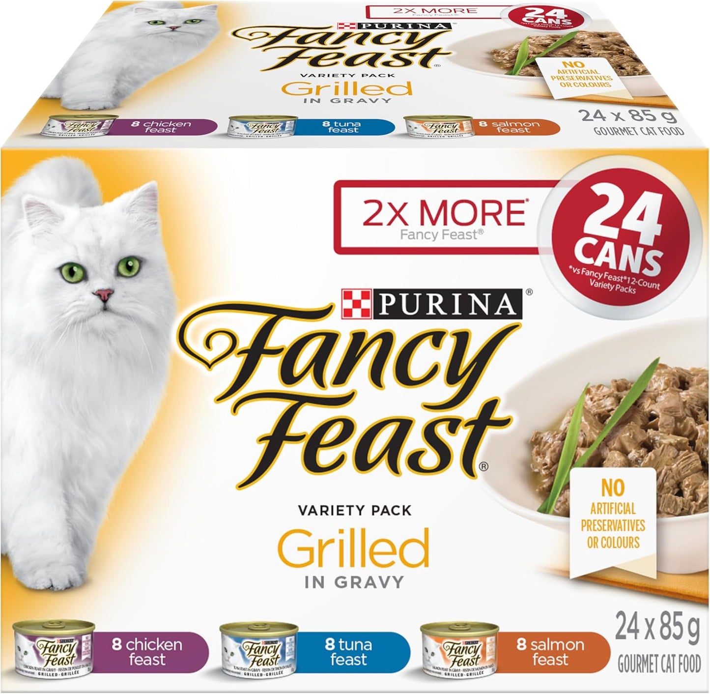 Fancy Feast Grilled Wet Cat Food, in Gravy Variety Pack 3 Flavours - 85 G Can (24 Pack)