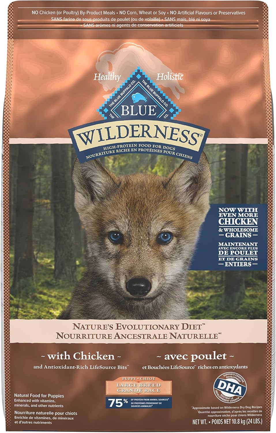 Wilderness High Protein Grain Free, Natural Adult Large Breed Dry Dog Food, Chicken 10.8Kg Bag - 24 Lb, Kibble